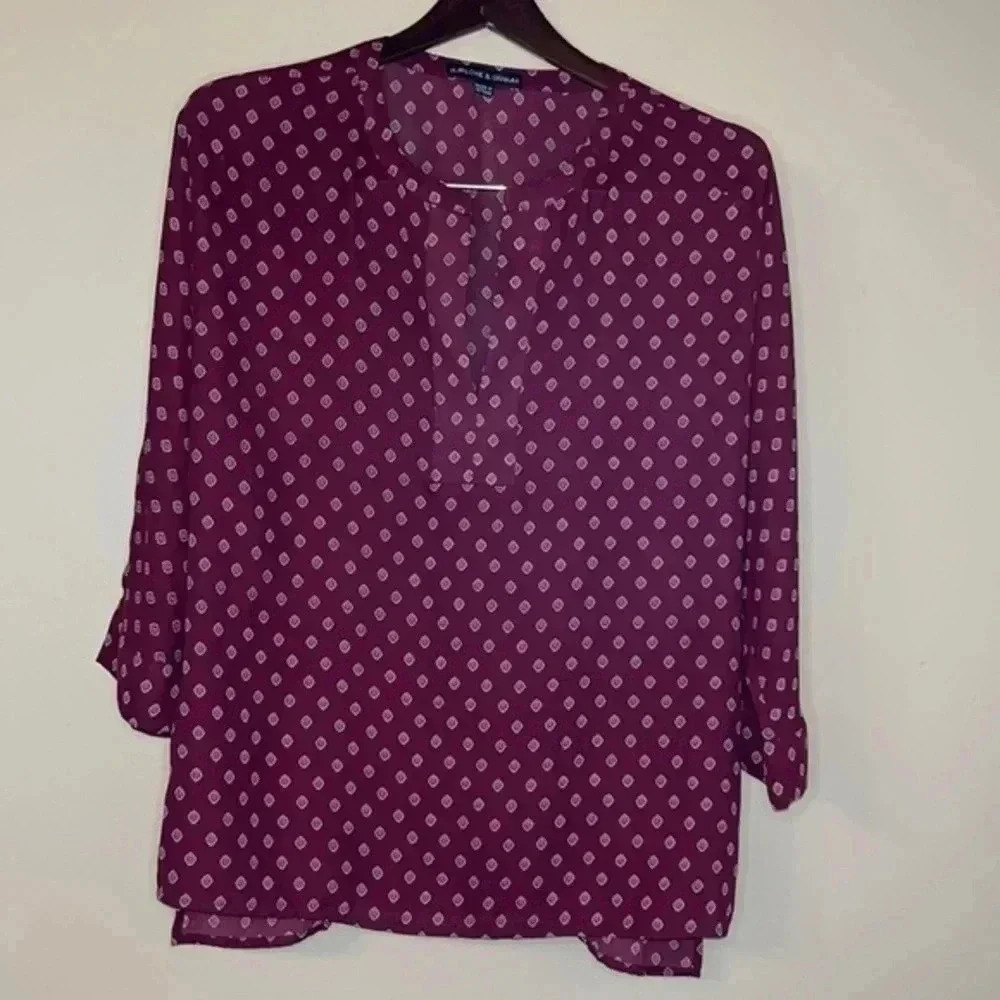 Harlowe & Graham Burgundy Ruffle Flounce Blouse Top Size M